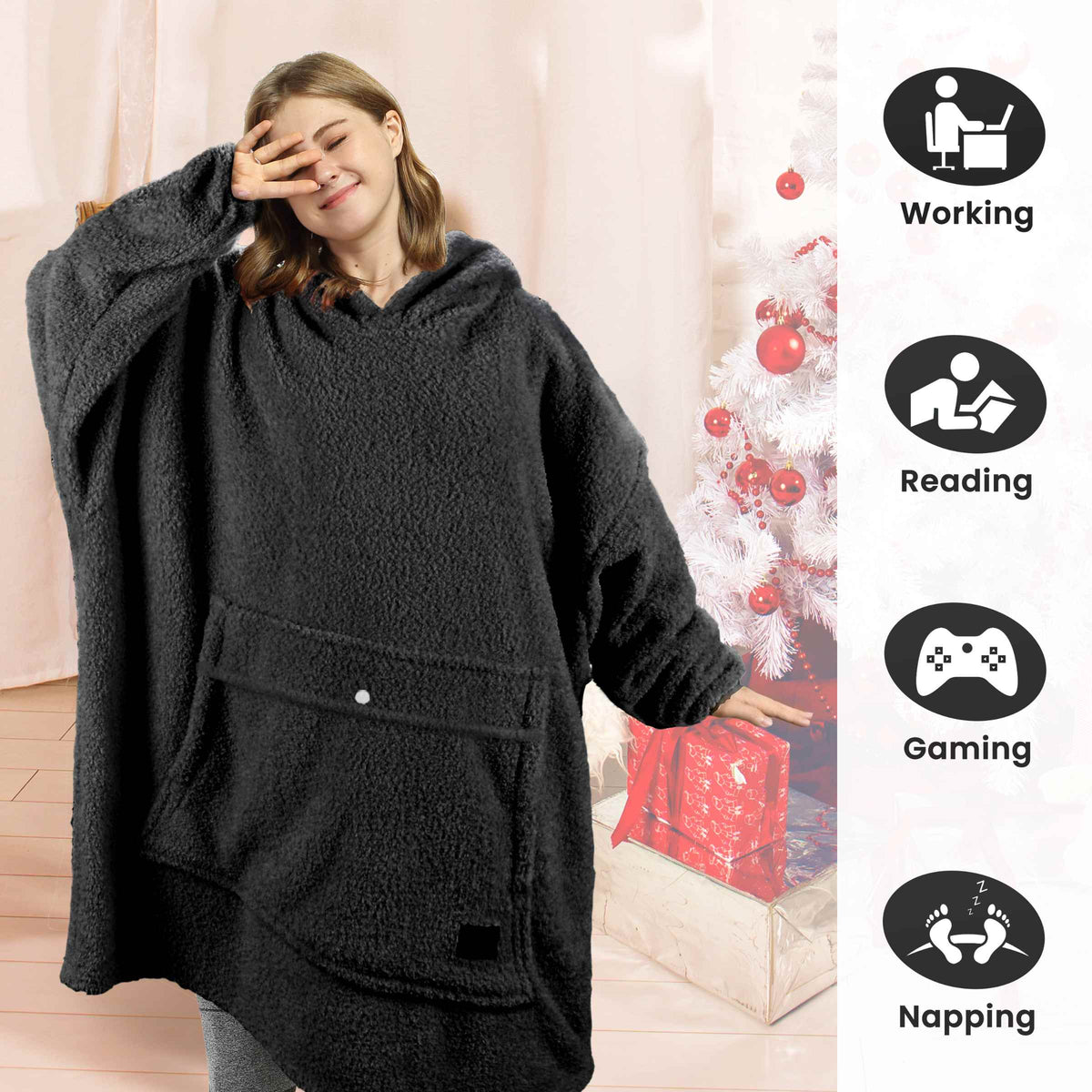 Tirrinia Oversized Wearable Blanket Hoodie, Sherpa Fleece Home Blanket Sweatshirt, Cozy and Warm Blanket with Sleeves, the best gift for men and women.