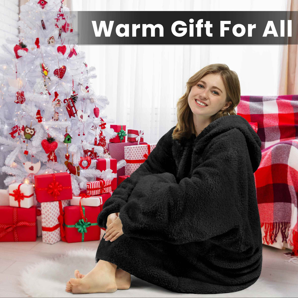 Tirrinia Oversized Wearable Blanket Hoodie, Sherpa Fleece Home Blanket Sweatshirt, Cozy and Warm Blanket with Sleeves, the best gift for men and women.