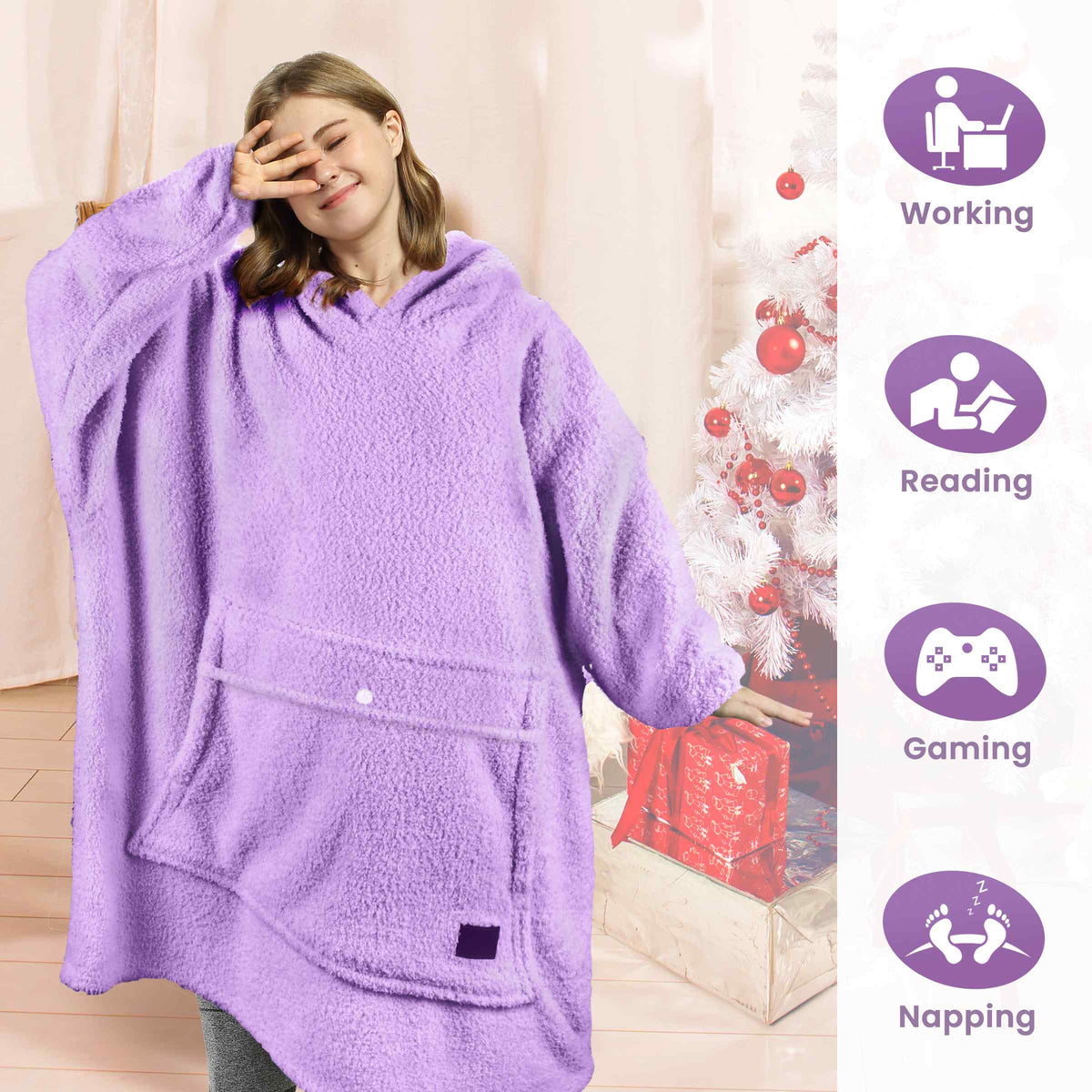 Tirrinia Oversized Wearable Blanket Hoodie, Sherpa Fleece Home Blanket Sweatshirt, Cozy and Warm Blanket with Sleeves, the best gift for men and women.