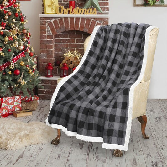 Buffalo Plaid Sherpa Throw Blanket front view