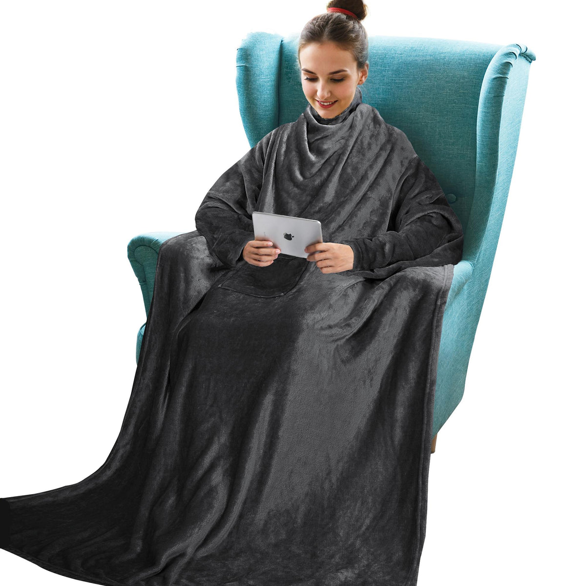 Dark Color Fleece Wearable Blanket front view