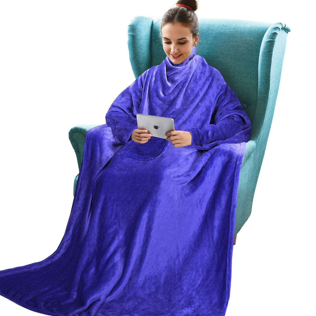 Dark Color Fleece Wearable Blanket side view