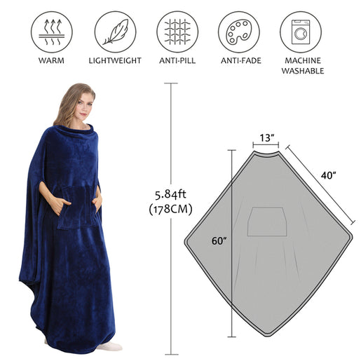 Long Fleece Wearable Poncho Blanket
