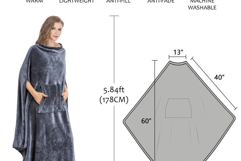 Long Fleece Wearable Poncho Blanket