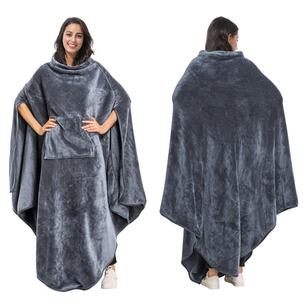 Long Fleece Wearable Poncho Blanket