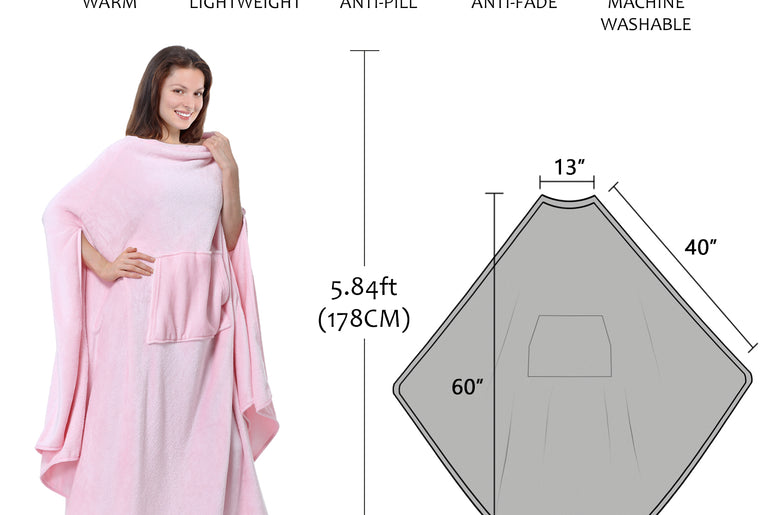 Long Fleece Wearable Poncho Blanket