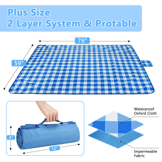 Warp Knit Fabric Camping Waterproof Throw Blanket  for Summer, 60”x 80” front view