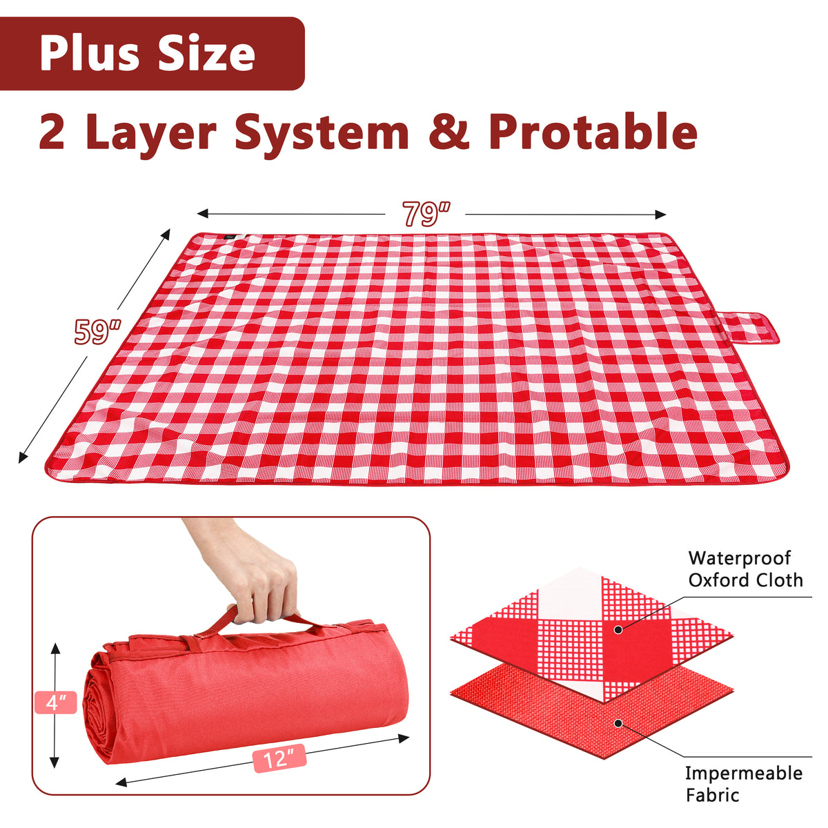 Warp Knit Fabric Camping Waterproof Throw Blanket  for Summer, 60”x 80” product image 8