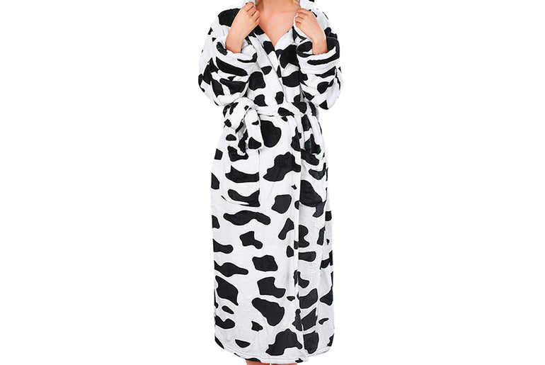 Tirrinia Long Fleece Bathrobe with Hood Sherpa Lined for Women