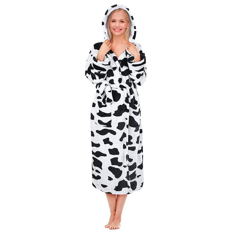 Tirrinia Long Fleece Bathrobe with Hood Sherpa Lined for Women