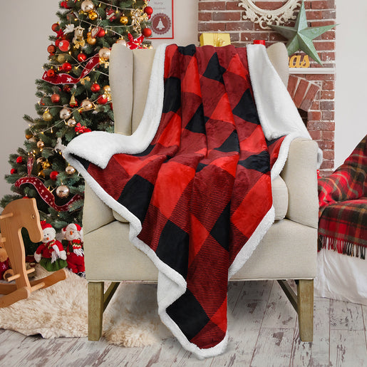 Plaid Red Sherpa Throw TV Blanket for Christmas