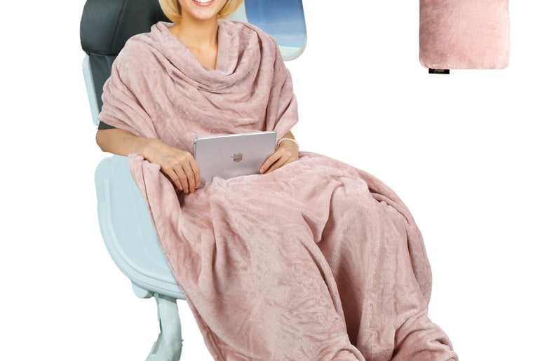 Fleece Travel Blanket with Foot Pockets