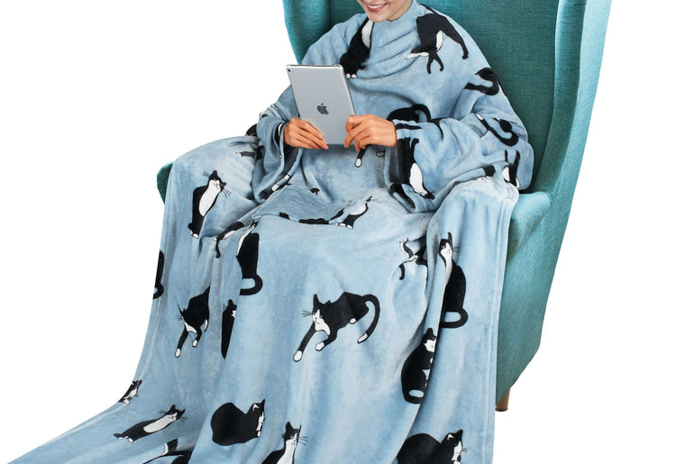 Grey Wonder Cat Wearable Blanket Single Layer