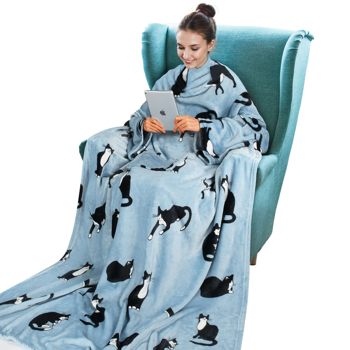 Grey Wonder Cat Wearable Blanket Single Layer