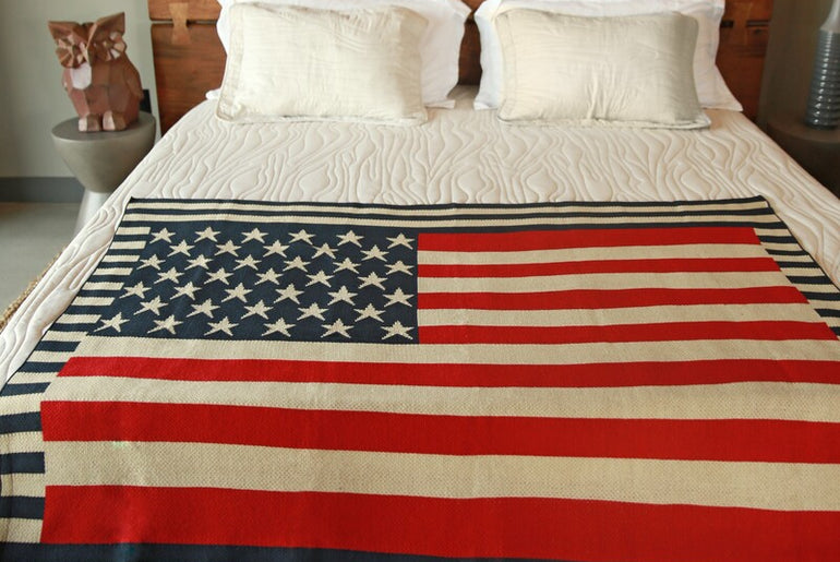 USA Flag Knitted Blanket side view