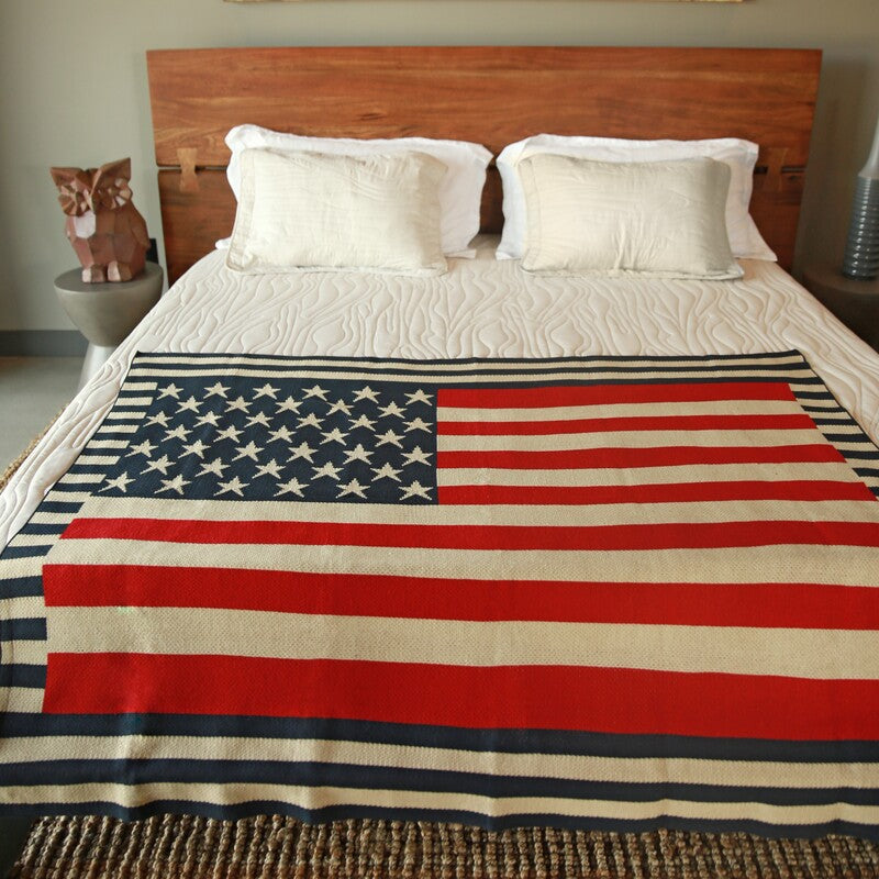 USA Flag Knitted Blanket side view