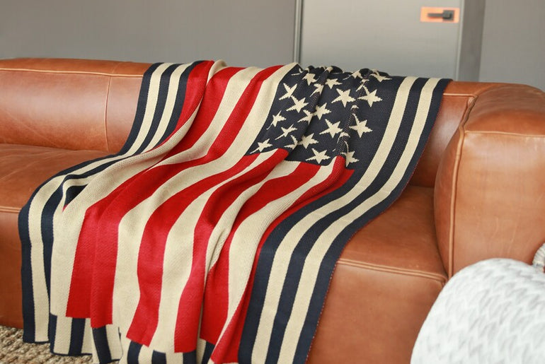 USA Flag Knitted Blanket back view