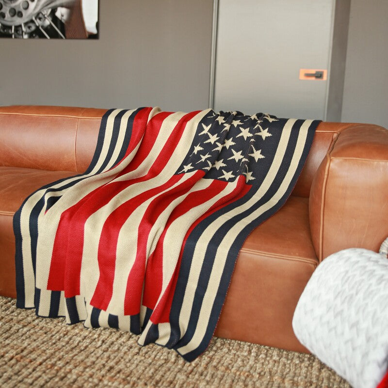 USA Flag Knitted Blanket back view