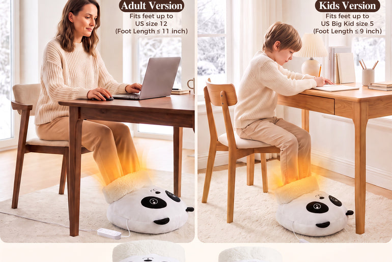 Tirrinia Electric Foot Warmer — USB Heated Plush Foot Warmer with 3 Heat Settings & Timer, Adult & Kids Sizes