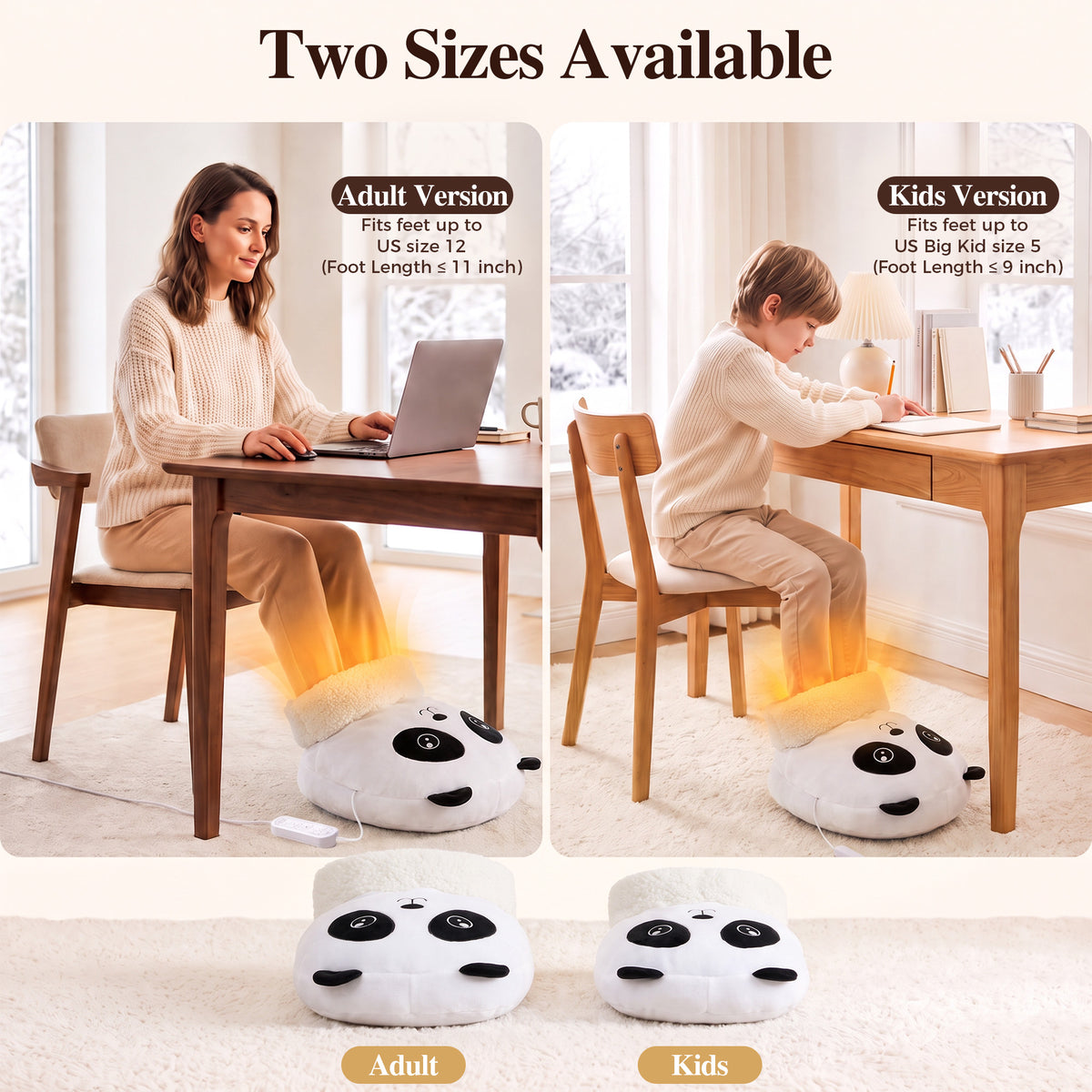 Tirrinia Electric Foot Warmer — USB Heated Plush Foot Warmer with 3 Heat Settings & Timer, Adult & Kids Sizes