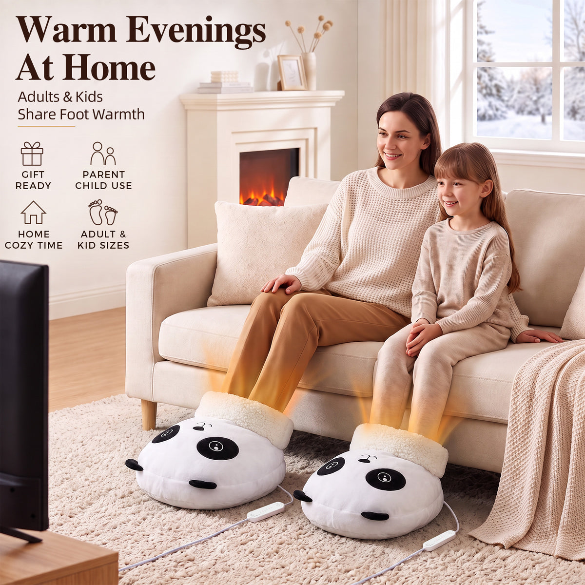 Tirrinia Electric Foot Warmer — USB Heated Plush Foot Warmer with 3 Heat Settings & Timer, Adult & Kids Sizes