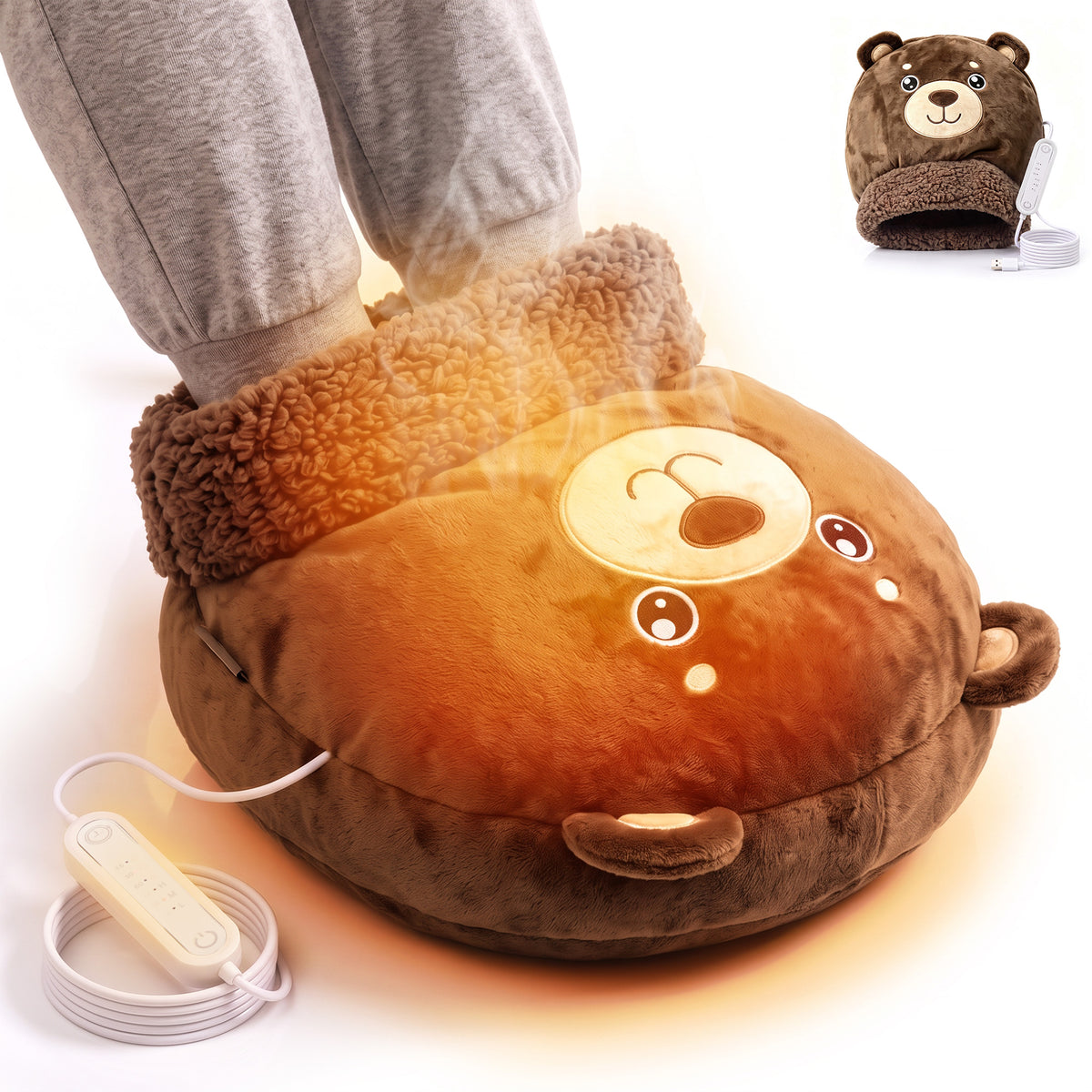 Tirrinia Electric Foot Warmer — USB Heated Plush Foot Warmer with 3 Heat Settings & Timer, Adult & Kids Sizes