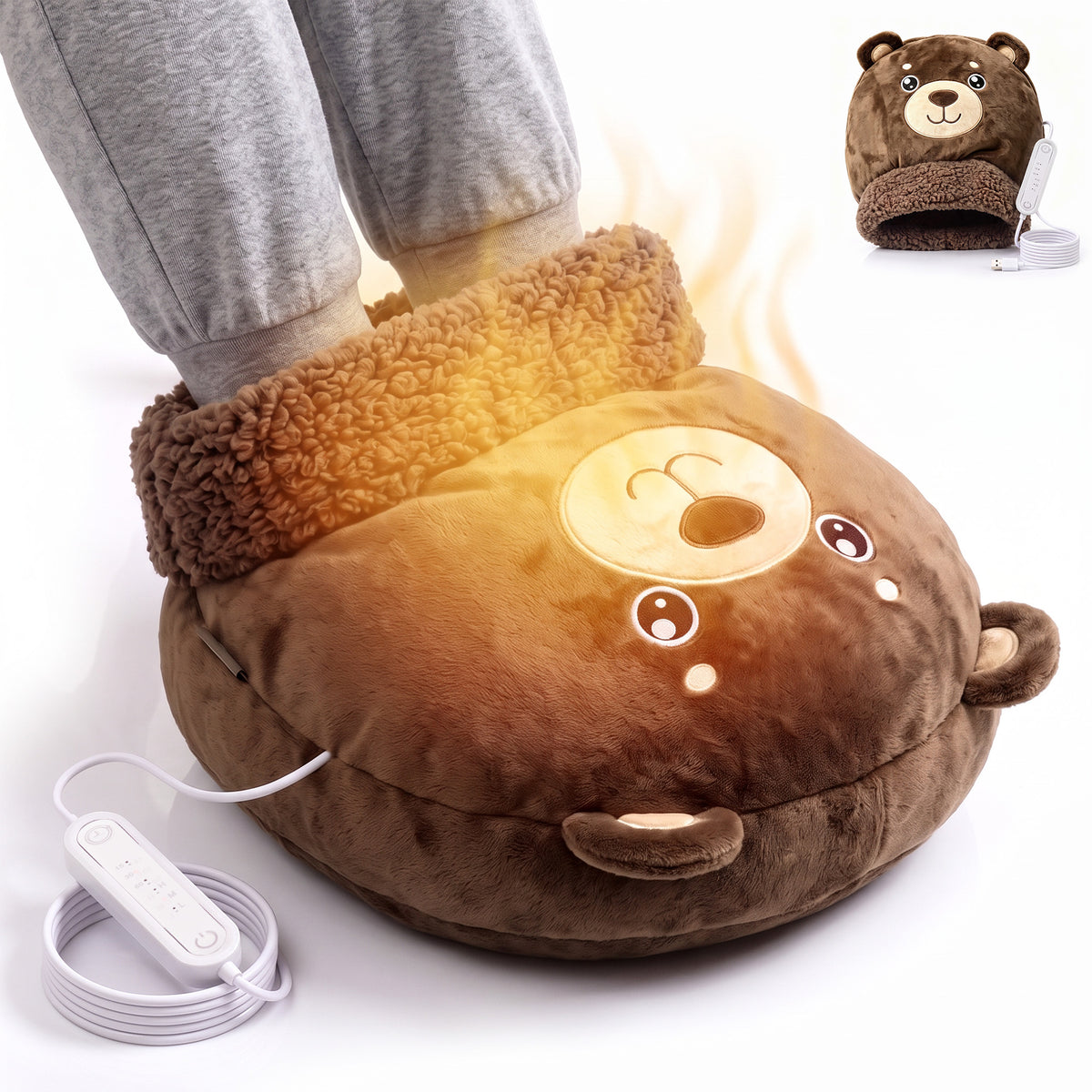 Tirrinia Electric Foot Warmer — USB Heated Plush Foot Warmer with 3 Heat Settings & Timer, Adult & Kids Sizes