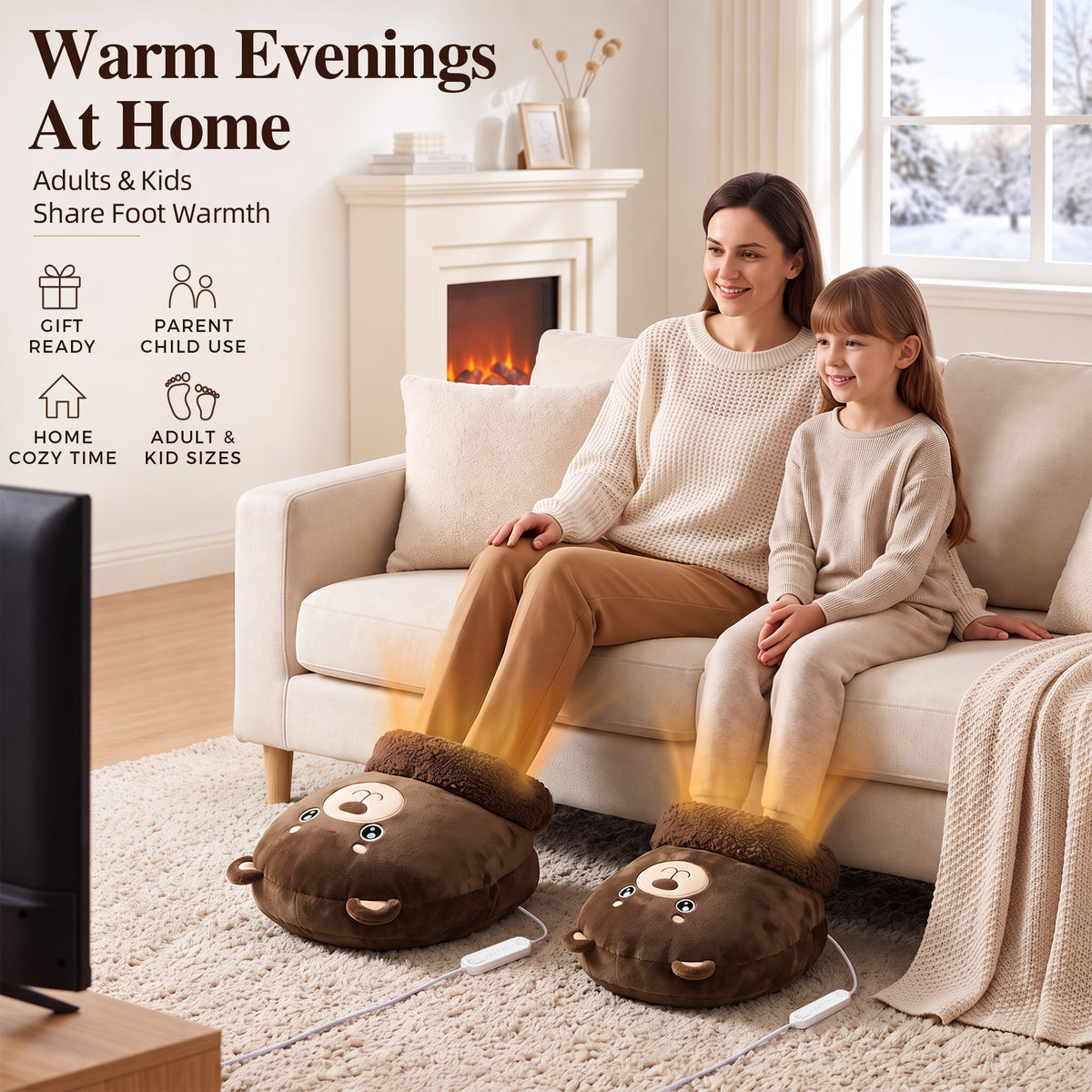 Tirrinia Electric Foot Warmer — USB Heated Plush Foot Warmer with 3 Heat Settings & Timer, Adult & Kids Sizes