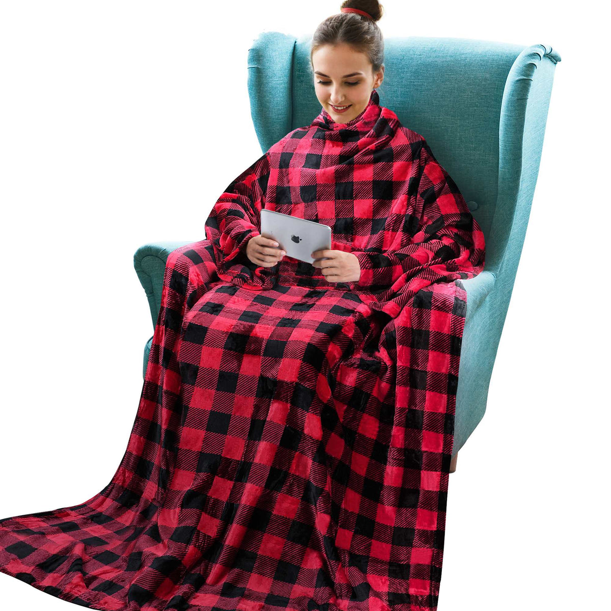 Dot & Plaid Fleece Wearable Blanket