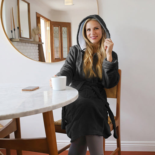Tirrinia Long Sherpa Robe Hooded with pocket for Women After Shower detail view