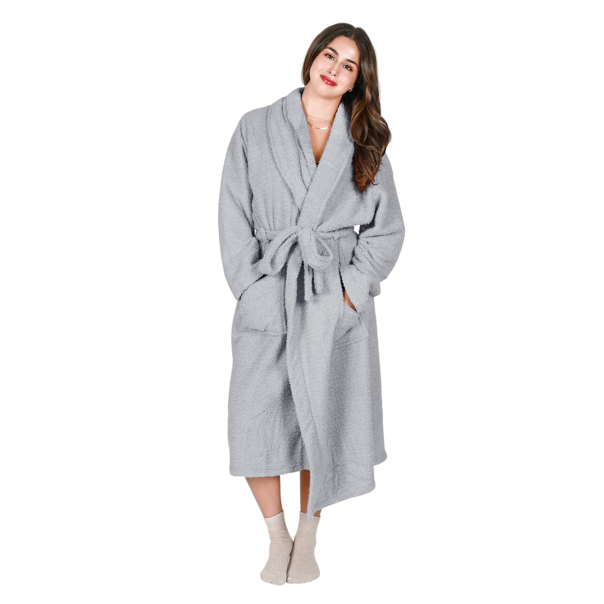 Premium Fluffy Plush Soft Robe for Women Grey - Clothing product photo