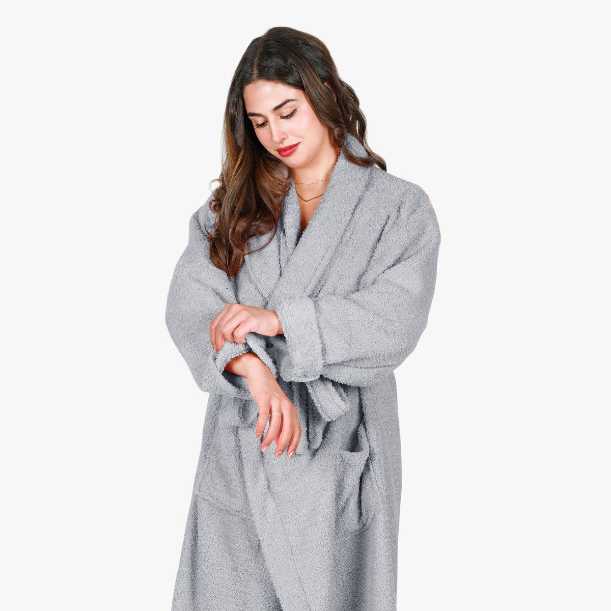 Premium Fluffy Plush Soft Robe for Women Grey detail view