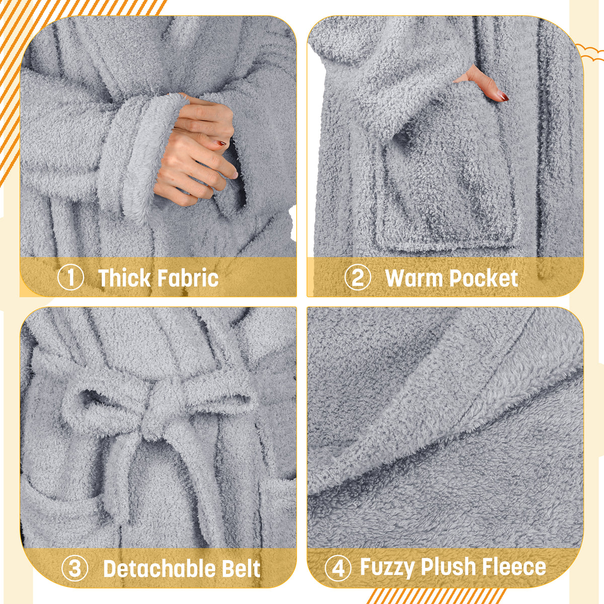 Premium Fluffy Plush Soft Robe for Women Grey side view