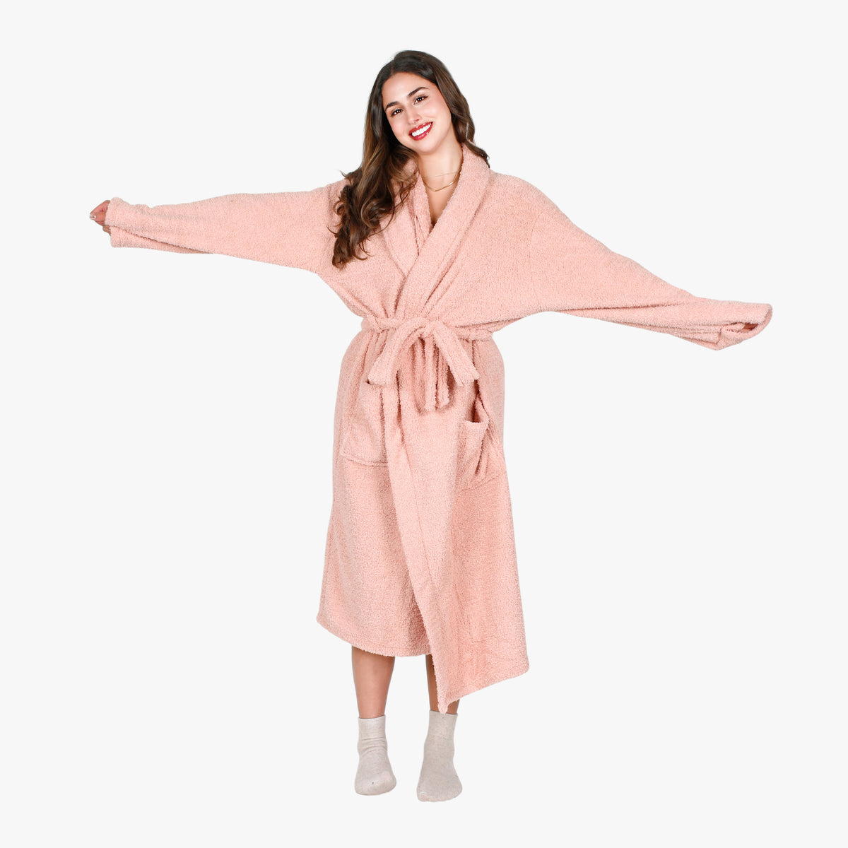 Premium Fluffy Plush Soft Robe for Women Pink front view