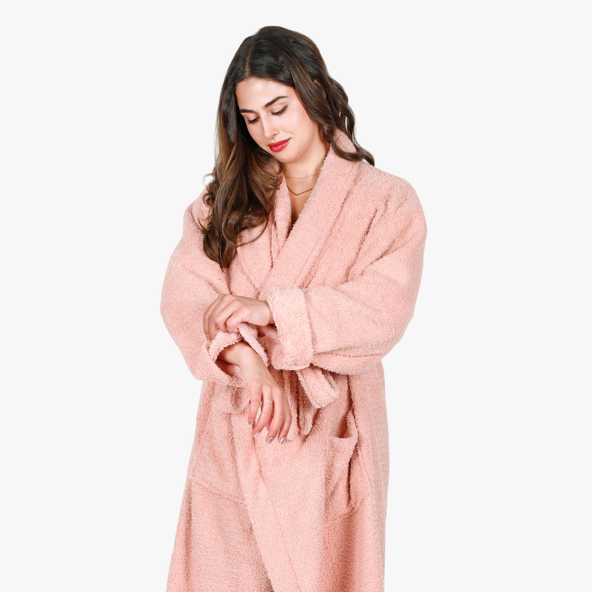 Premium Fluffy Plush Soft Robe for Women Pink detail view