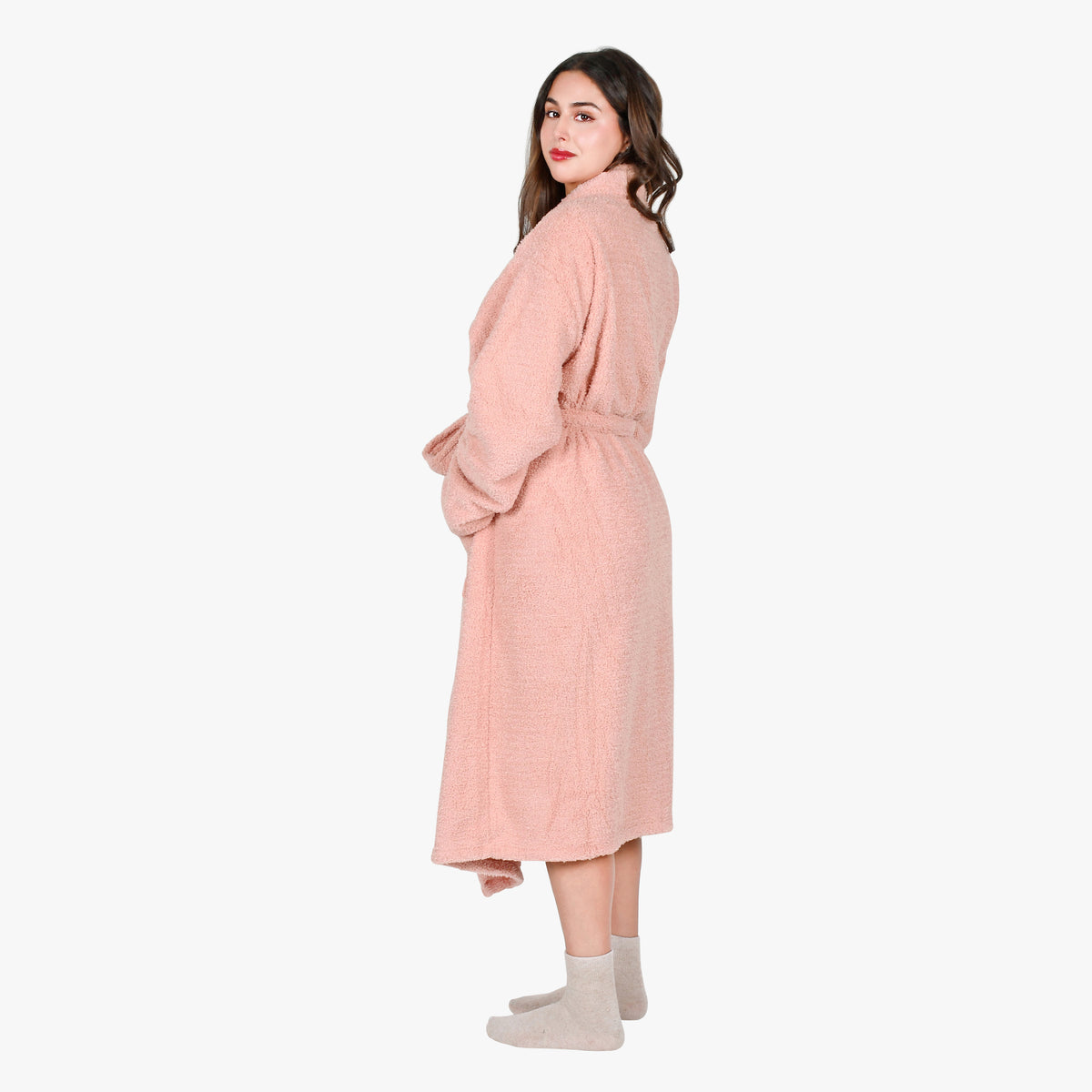 Premium Fluffy Plush Soft Robe for Women Pink back view