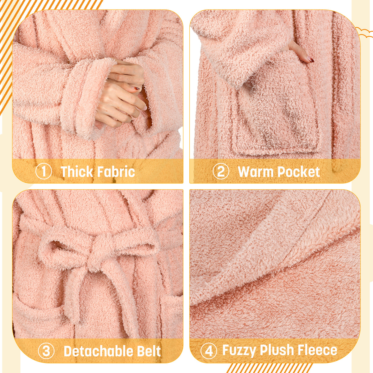 Premium Fluffy Plush Soft Robe for Women Pink side view