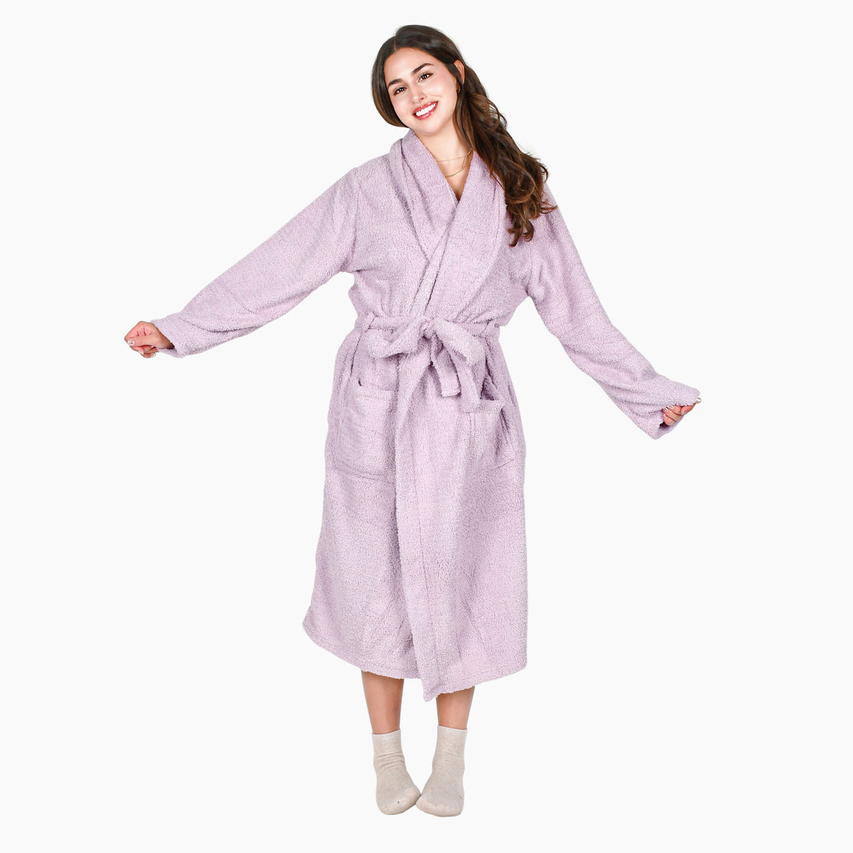 Premium Fluffy Plush Soft Robe for Women Purple front view
