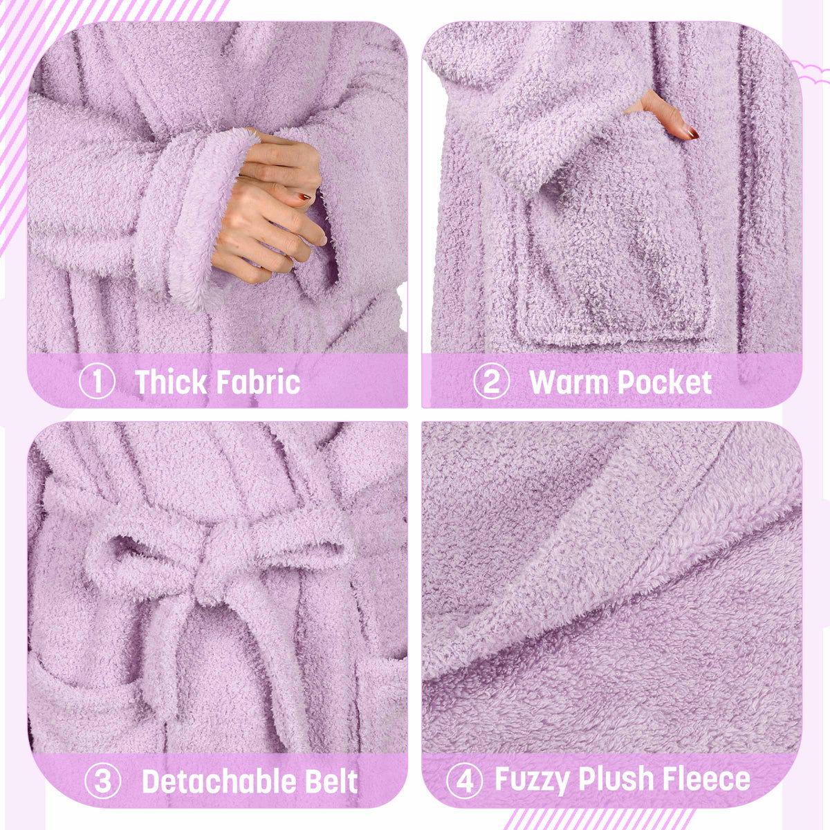 Premium Fluffy Plush Soft Robe for Women Purple back view