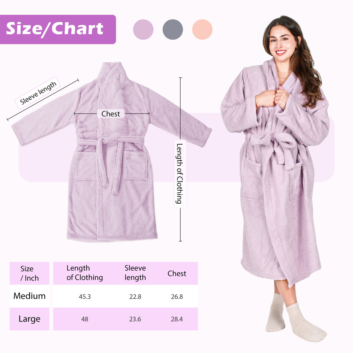 Premium Fluffy Plush Soft Robe for Women Purple detail view