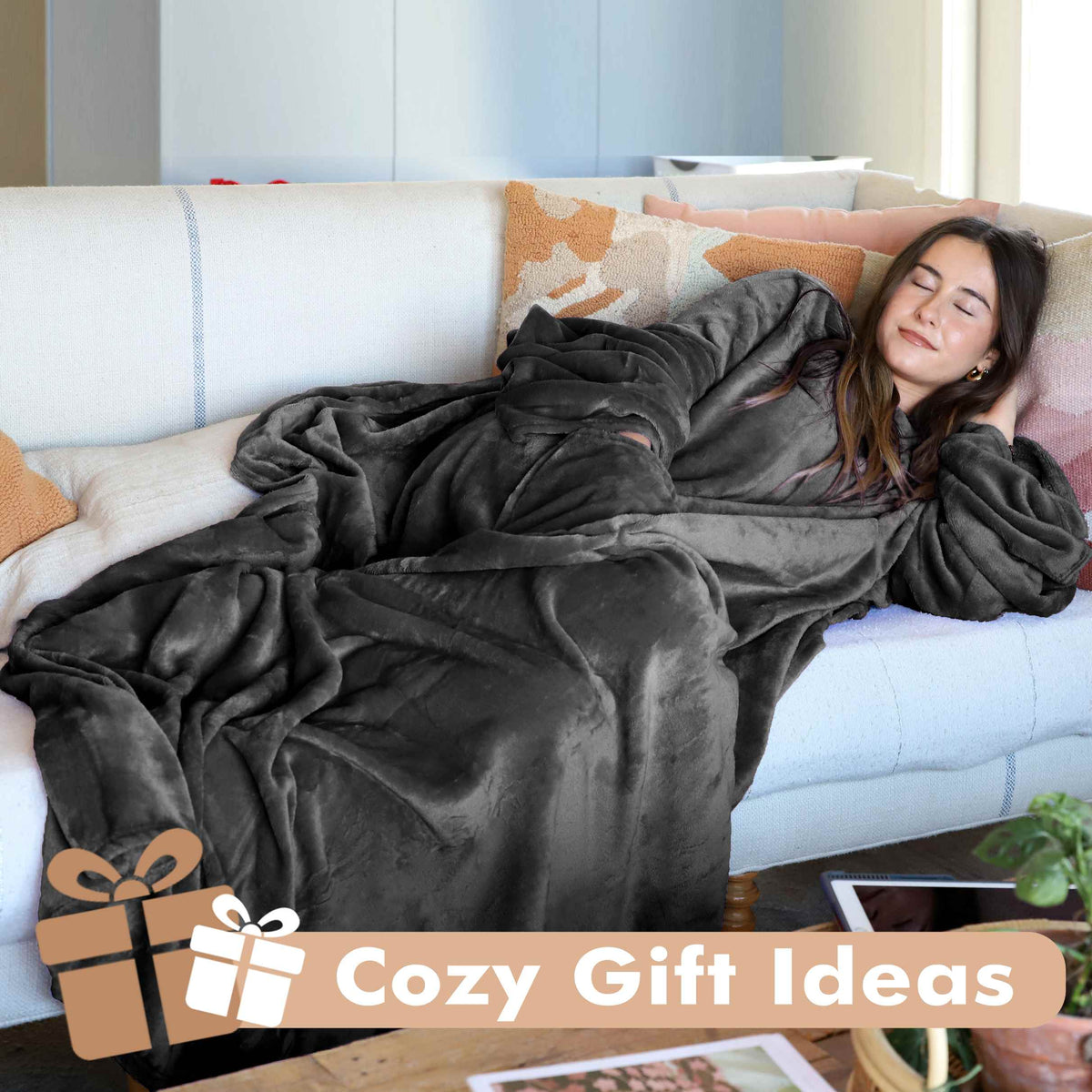 Dark Color Fleece Wearable Blanket Thin style