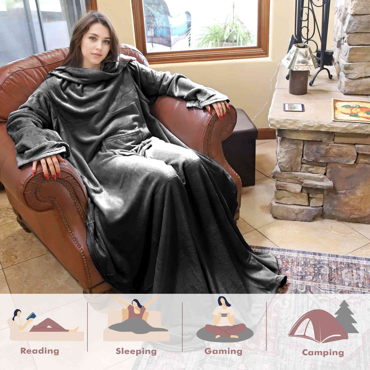 Dark Color Fleece Wearable Blanket Thin style