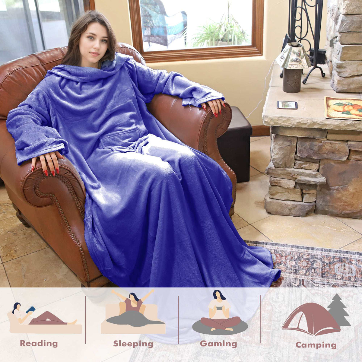 Dark Color Fleece Wearable Blanket Thin style