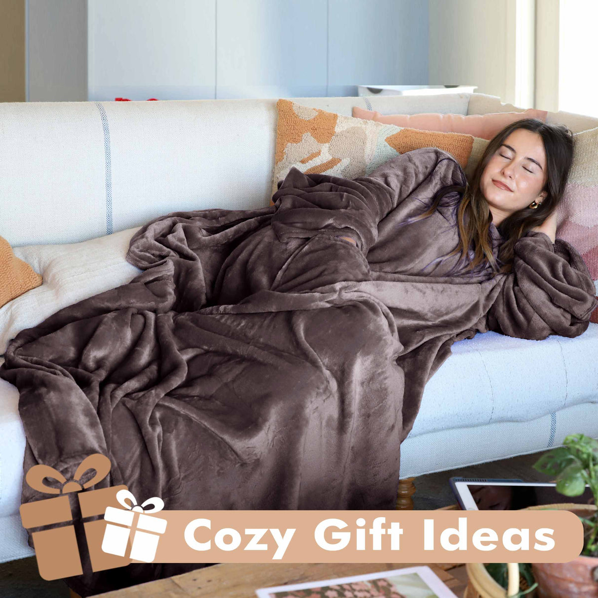 Dark Color Fleece Wearable Blanket Thin style