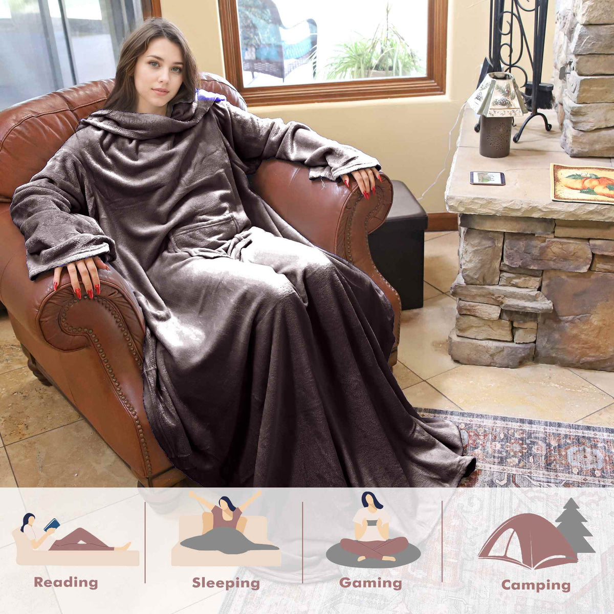 Dark Color Fleece Wearable Blanket Thin style