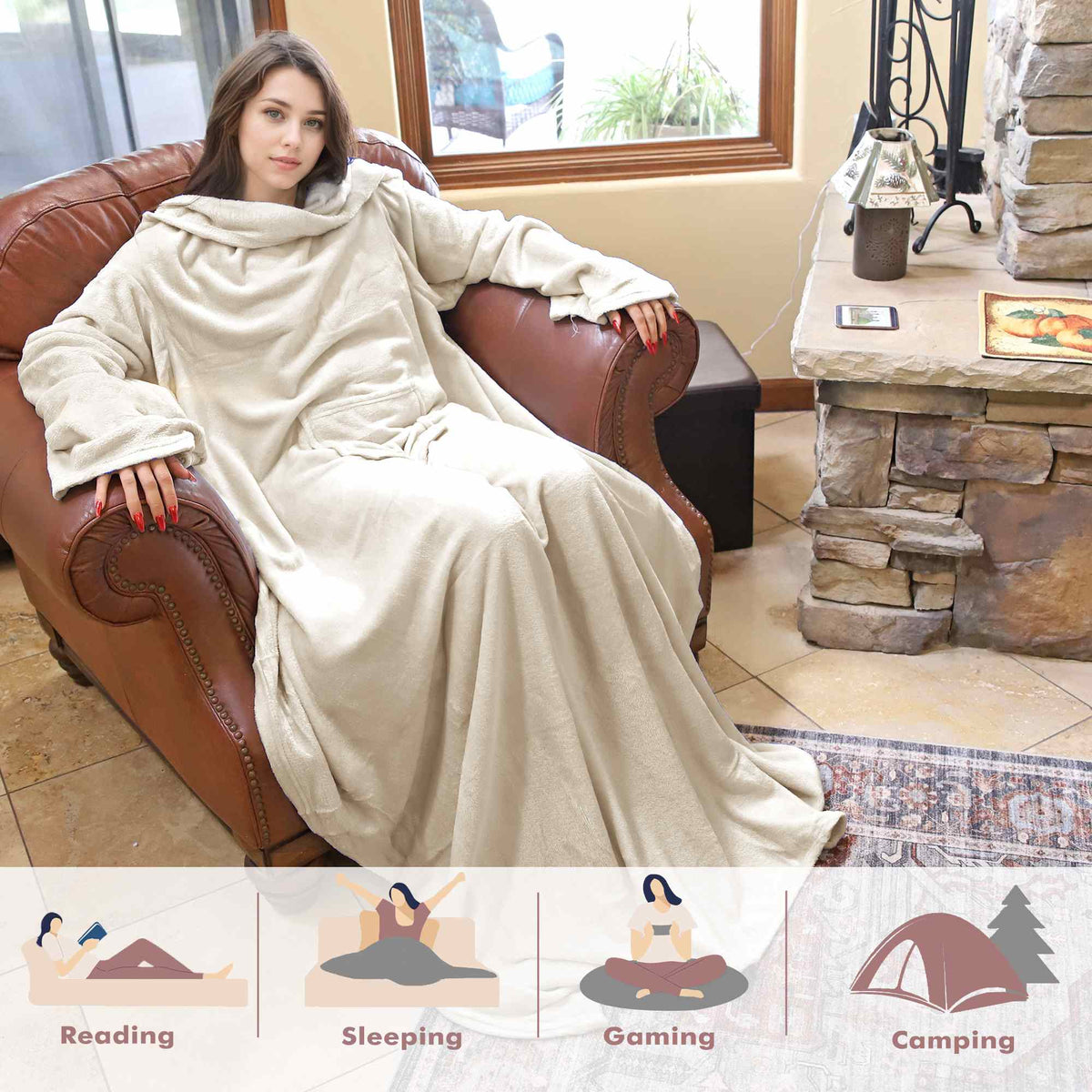 Light Color Fleece Wearable Blanket
