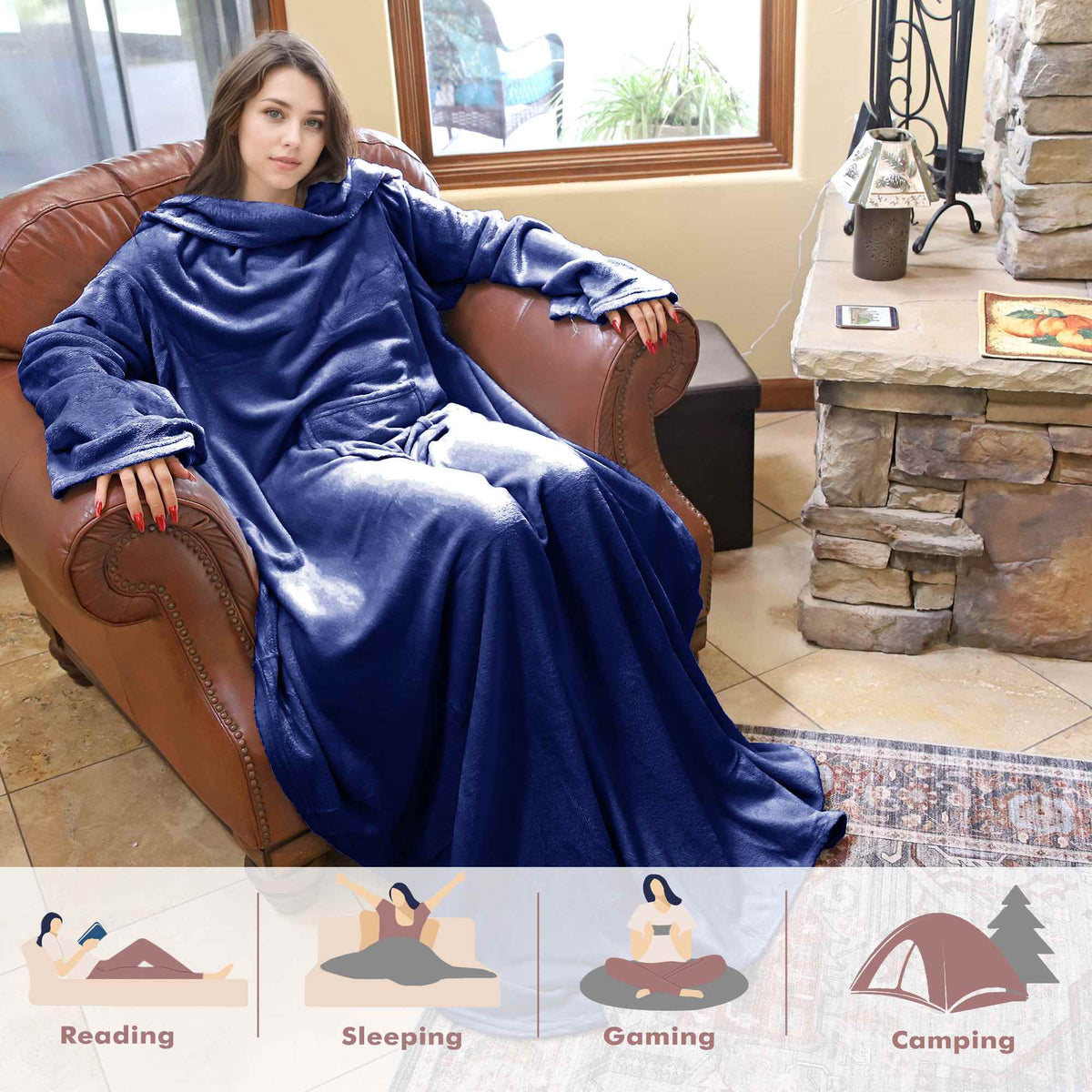 Dark Color Fleece Wearable Blanket Thin style