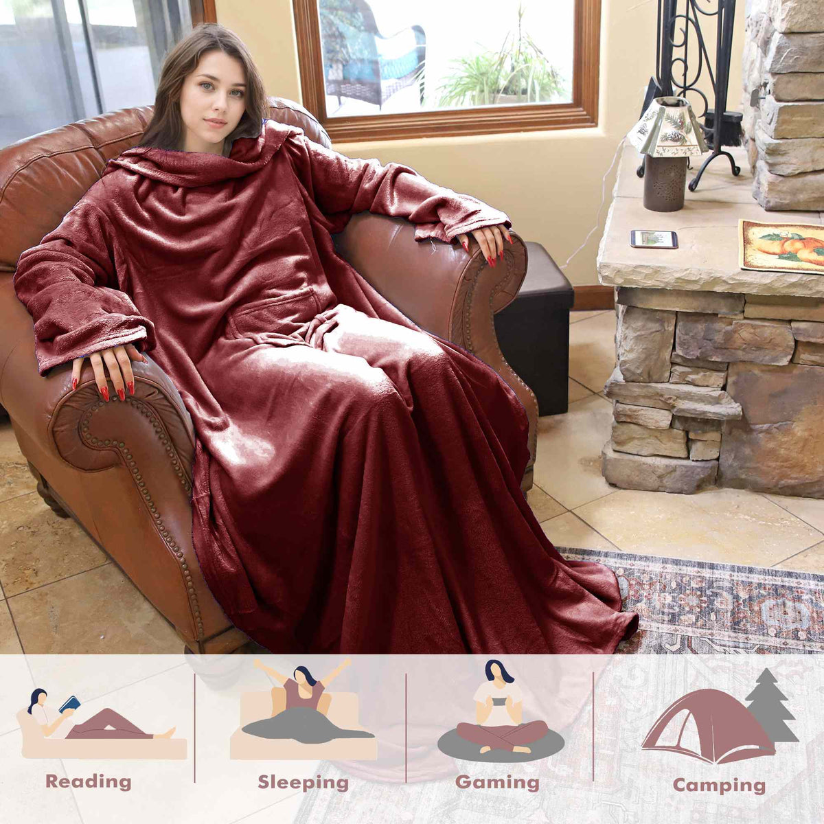 Dark Color Fleece Wearable Blanket Thin style