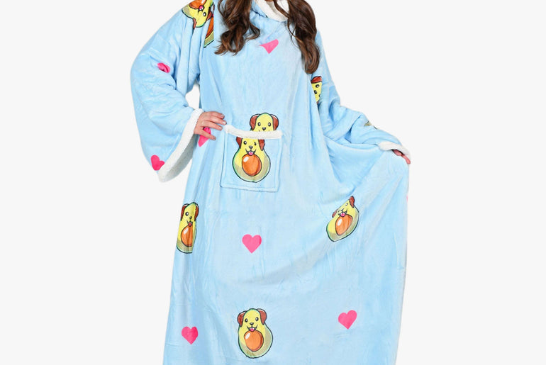 Avocado Dog Blue Microplush Sherpa Blanket with Sleeves for Adult