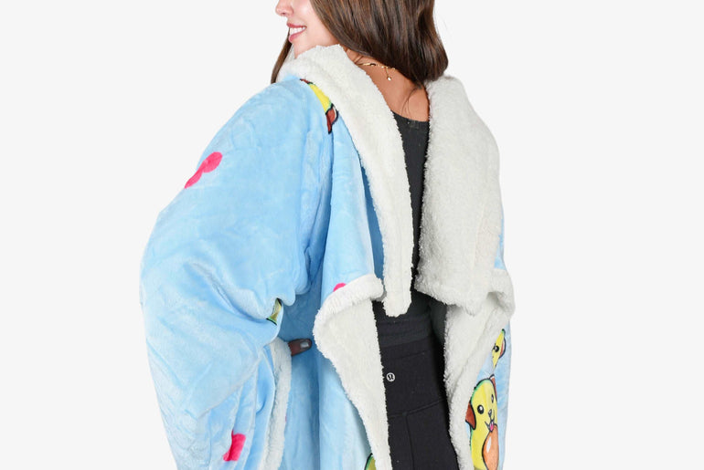 Avocado Dog Blue Microplush Sherpa Blanket with Sleeves for Adult